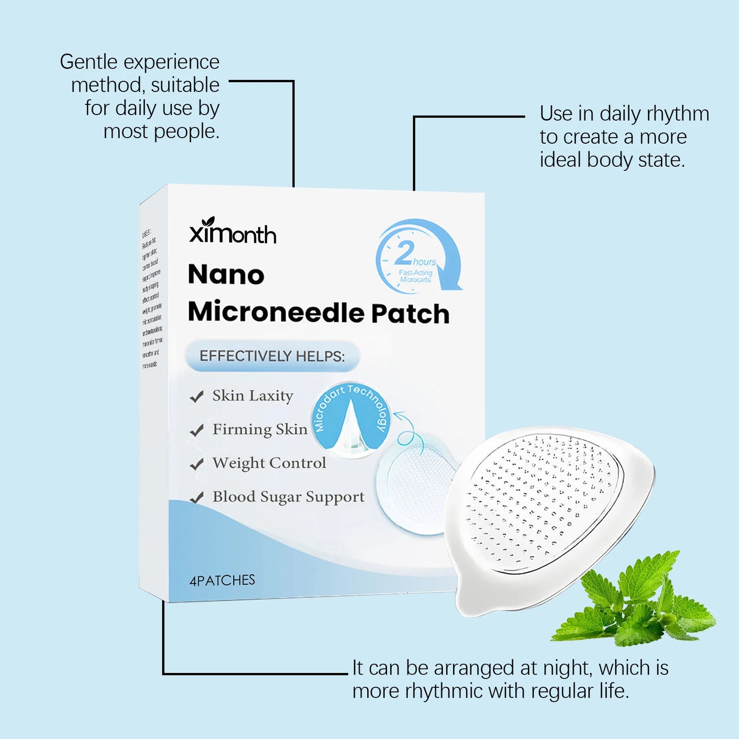 Ximonth Nano Microneedle Patch Reduce Fat Control Weight Blood Sugar Firm Skin Make Skin Softer Brighter Smoother Skin Friendly