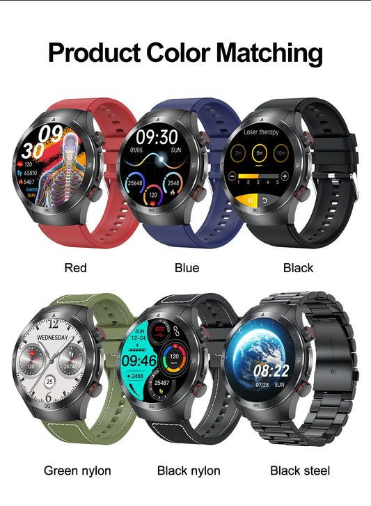 2025 New Non-Invasive Laser Treatment Three High Smart Watch Sapphire screen Blood fat Uric Acid ECG Health Diagnosis Smartwatch